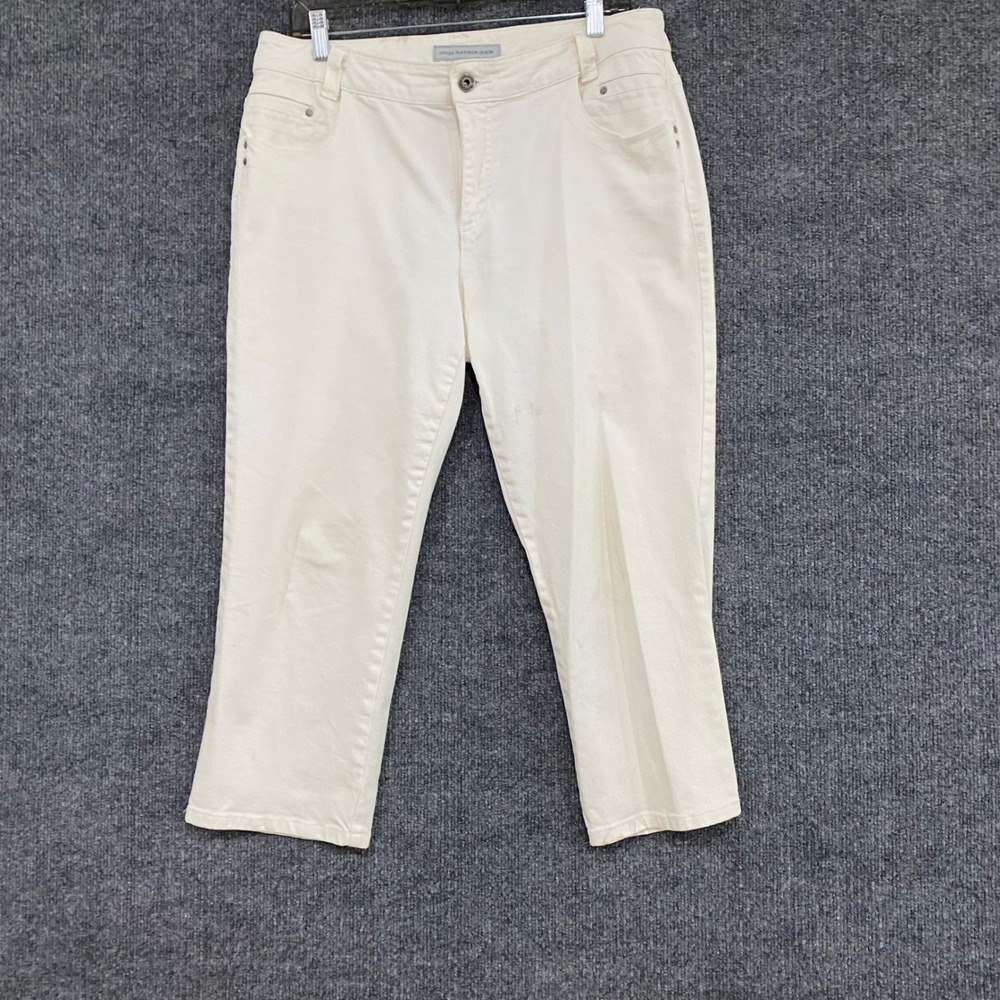 Chicos Platinum Denim Off White Crop Jeans Straight Leg Stretch Cream Size 1.5